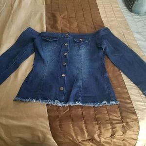 Denim cold shoulder top